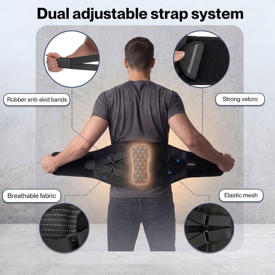 image 1 of Centra Back Support Belt Lower Back Pain Relief Breathable 3D Lumbar 7 Stays | Black | M