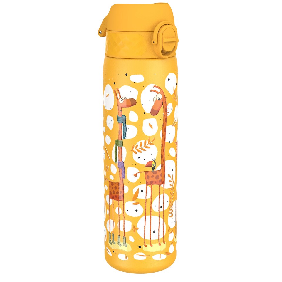 image 1 of Leak Proof Slim Water Bottle, Stainless Steel, 600ml (20oz) | Yellow | Giraffes | One Size