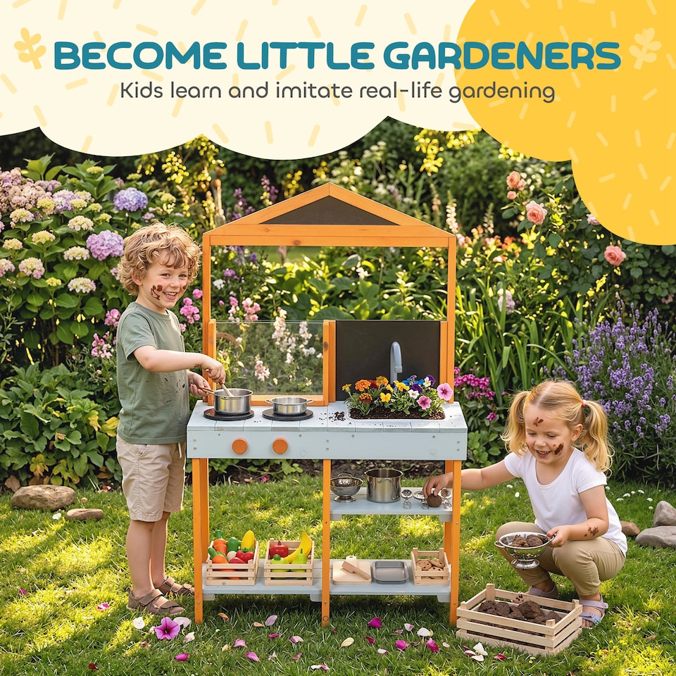 image 1 of AIYAPLAY Wooden Mud Kitchen for Kids with Removable Sink, Cookware, Shelves