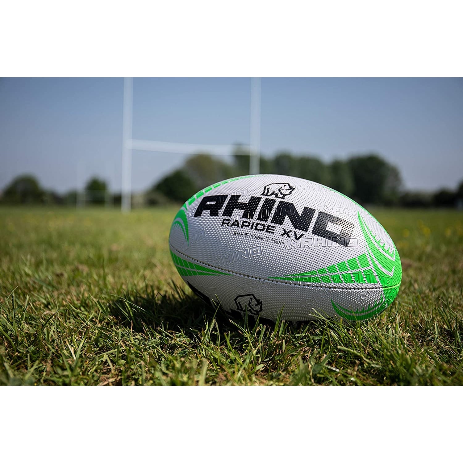 Rhino Rapide XV Rugby Ball White White/Green 4 1