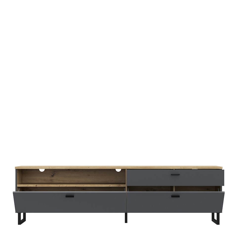 image 1 of Klara TV Unit with 1 Drawer 2 Flip Doors in Grey and Oak inc LED Lighting