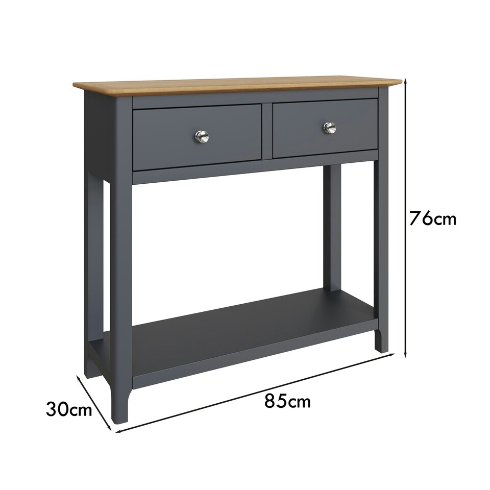 image 1 of Taberno Oak 2 Drawer Console Hallway Table Graphite Blue Blue