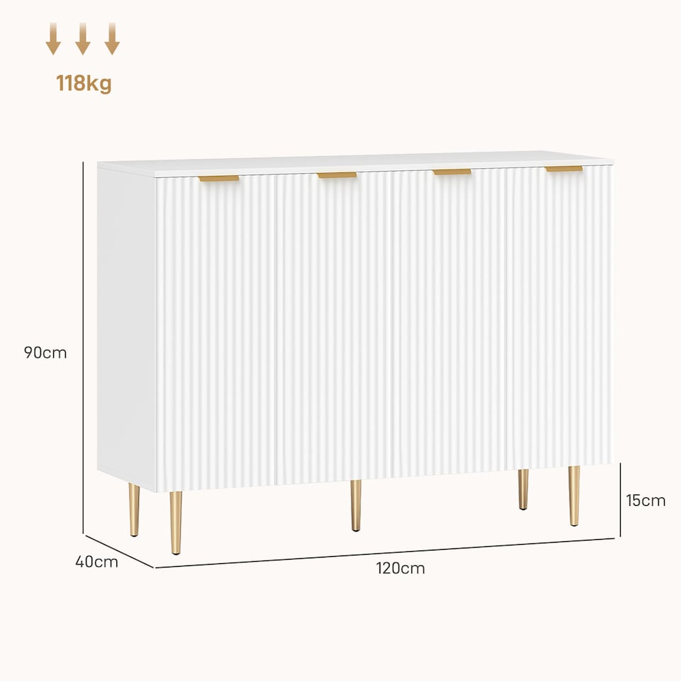 image 1 of HOMCOM Sideboard Buffet Cabinet, Modern Kitchen Storage Cabinet with 4 Doors and Adjustable Shelves, Living Room Cabinet with Metal Legs for Hallway, White | White | White