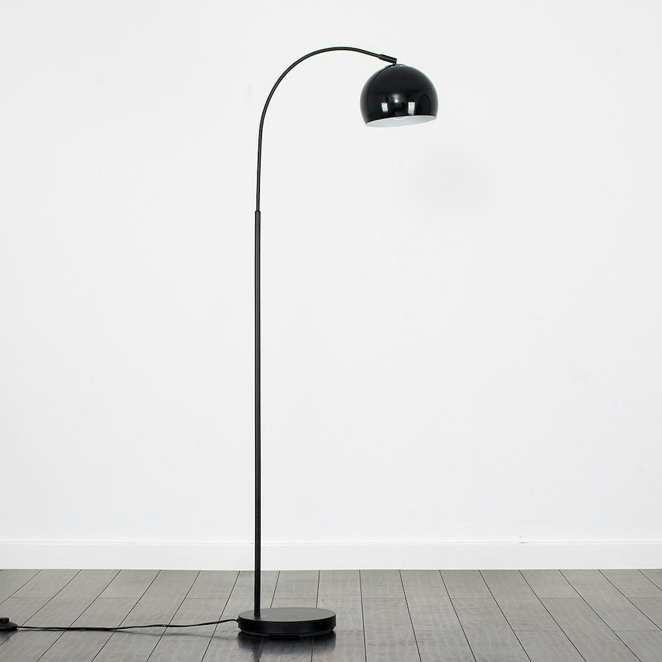 image 1 of ValueLights Curva Black Floor Lamp With Gloss Black Metal Dome Shade Black