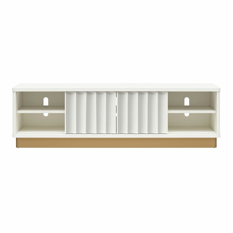 image 1 of Rene Modern Scallop TV-Stand White Bronze White | White Bronze