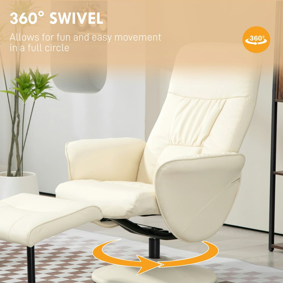 image 1 of HOMCOM PU Leather Armchair and Footrest Swivel Recliner Cream White