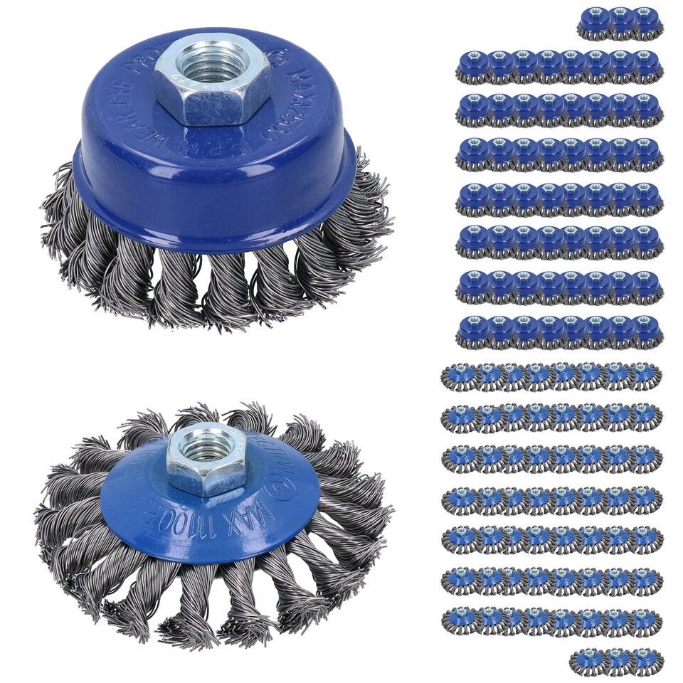 image 1 of 120pc Twist Knot Cup and Flat Bevel Brushes Rust Paint Removal for 4-1/2” Grinders