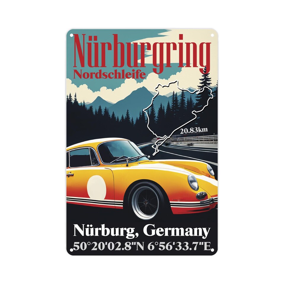 image 1 of Retro Race Poster Art Portrait Metal Wall Plaque - Home Décor Gift - Nurburgring