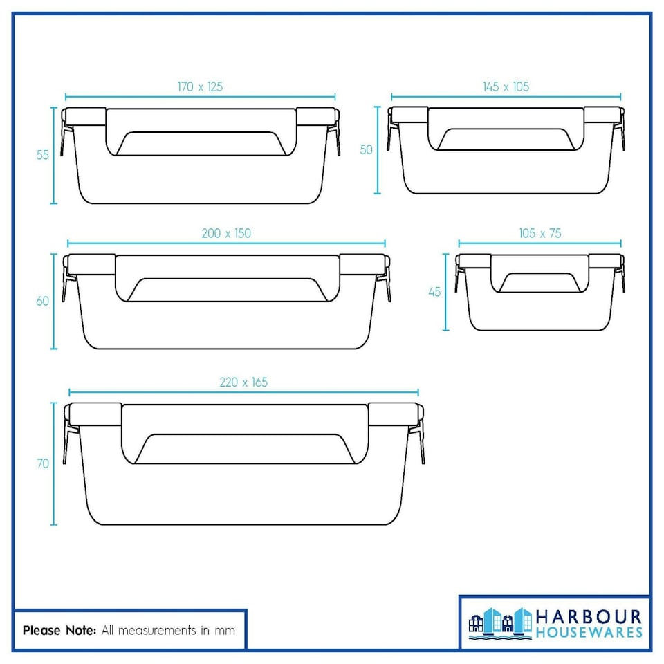 image 1 of Harbour Housewares 5pc Glass Food Storage Container Set with Lids - 5 Sizes