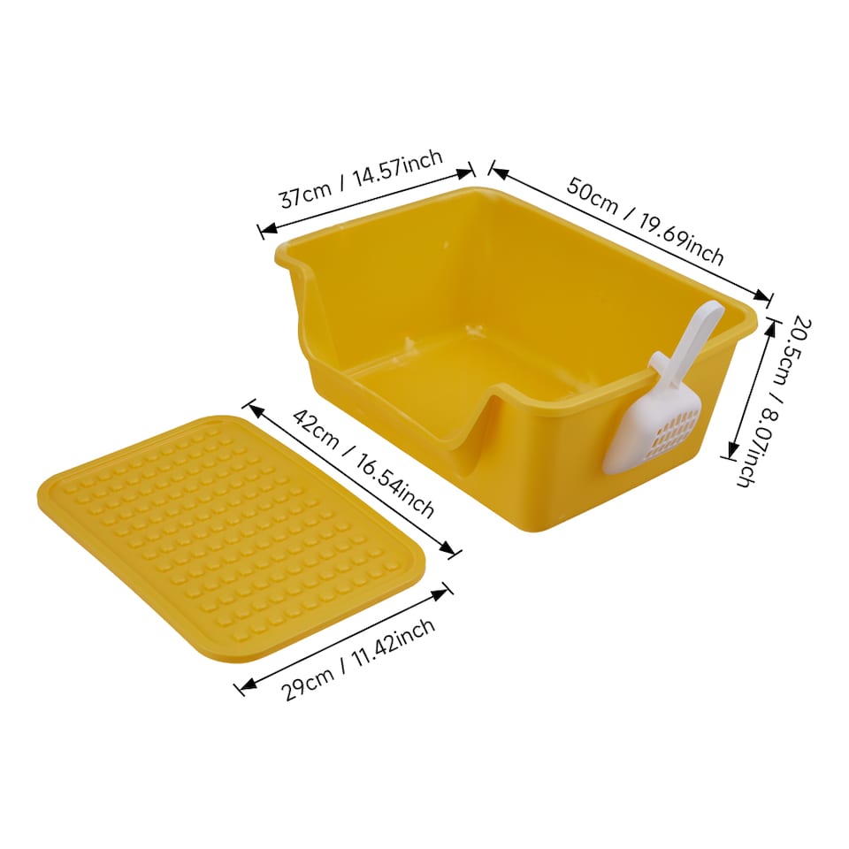 Living and Home Open Top Cat Litter Box with Cat Litter Mat | Yellow
