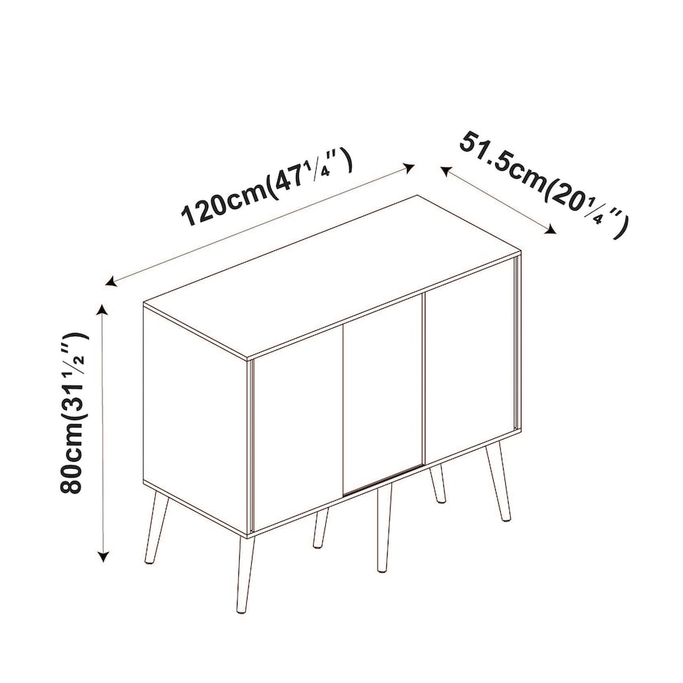 image 1 of URBNLIVING White Carcass 3 Door Sliding Storage Cabinet | Multi | Oak Doors & Pine Legs | 1