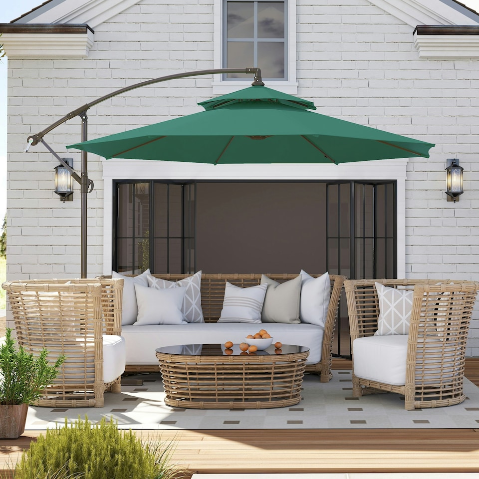 image 1 of Outsunny 2.7m Cantilever Banana Parasol Outdoor Sun Shade w/ Crank, Green