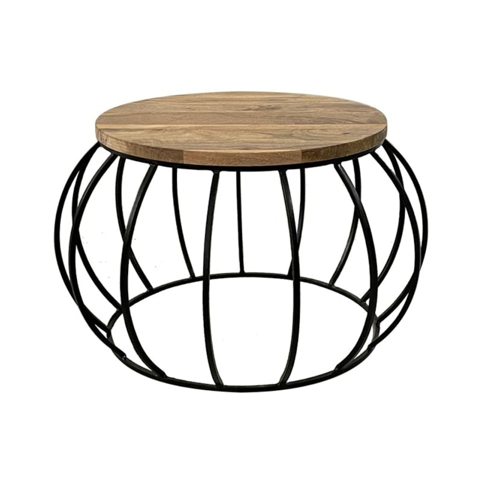 Ravi Round Coffee Table - Mango Wood/Iron - L58 x W58 x H45 cm - Mango Light Finish Brown