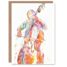 Cellist Colourful Modern Watercolour Cello Him Her Birthday Card