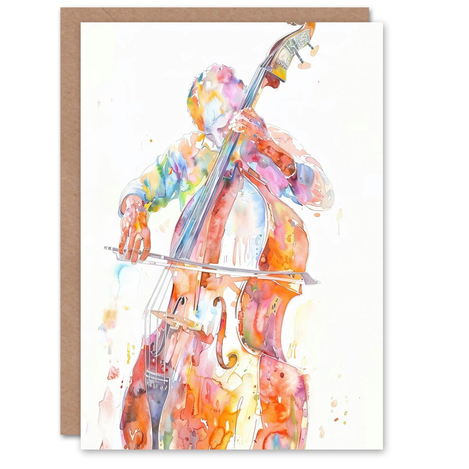 image 1 of Cellist Colourful Modern Watercolour Cello Him Her Birthday Card