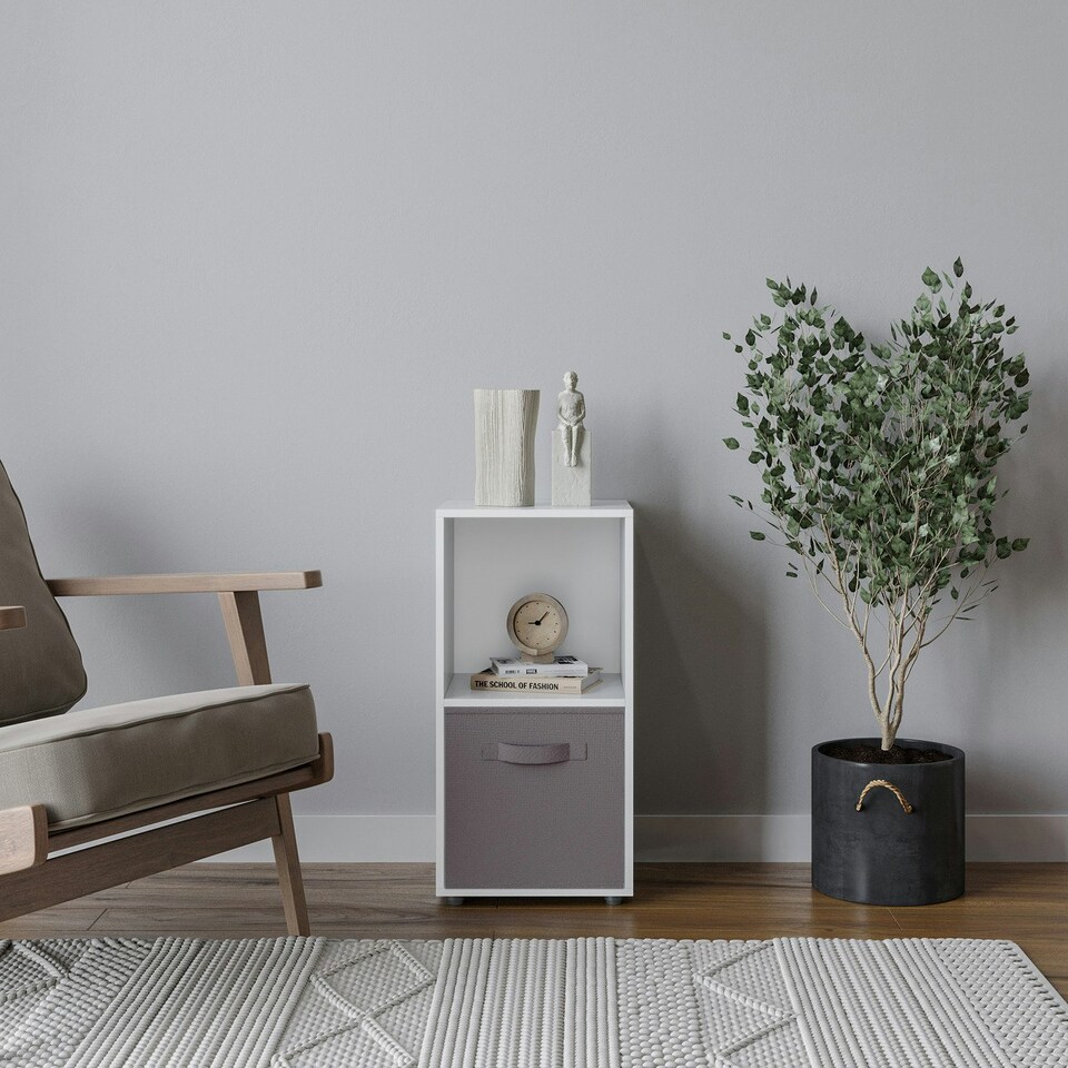 image 1 of 2-Cube Shelving Unit With Inserts White | White / Grey