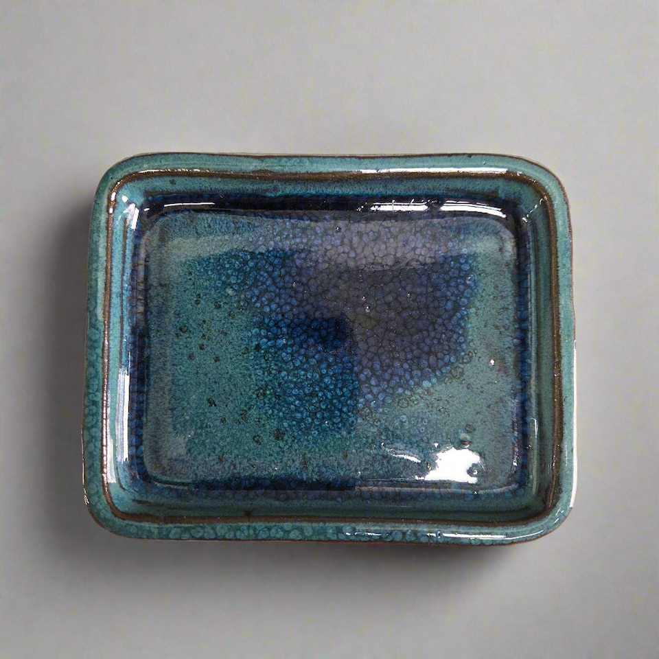 Yorkshire Bonsai 12cm Glazed Drip Tray Rectangle Light Blue