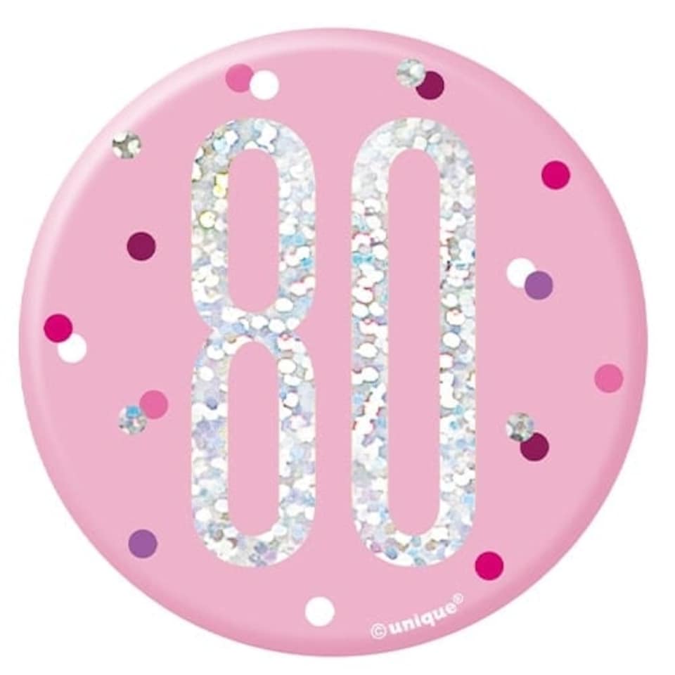 Pink Glitz Age 80 Holographic Birthday Badge 7cm