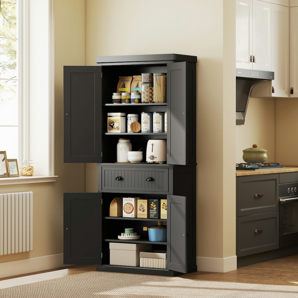 image 1 of HOMCOM Freestanding Kitchen Storage Cabinet Drawers Cupboards Shelves Black