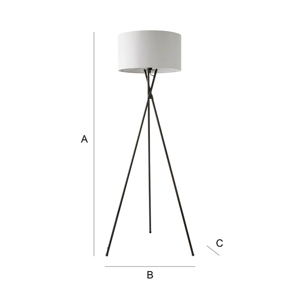 image 1 of ValueLights Camden Black Tripod Floor Lamp Grey Shade and Bulb