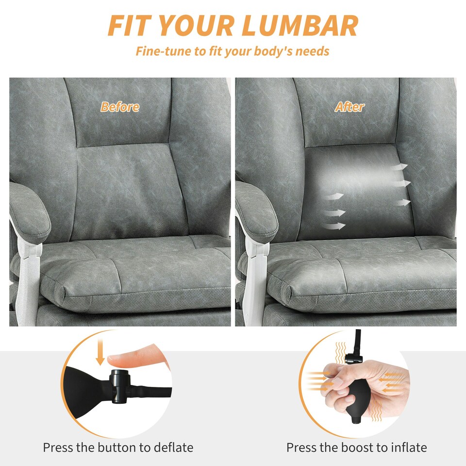 image 1 of HOMCOM Office Chair with Adjustable Lumbar Support, Computer Chair, Grey | Grey | White | One Size