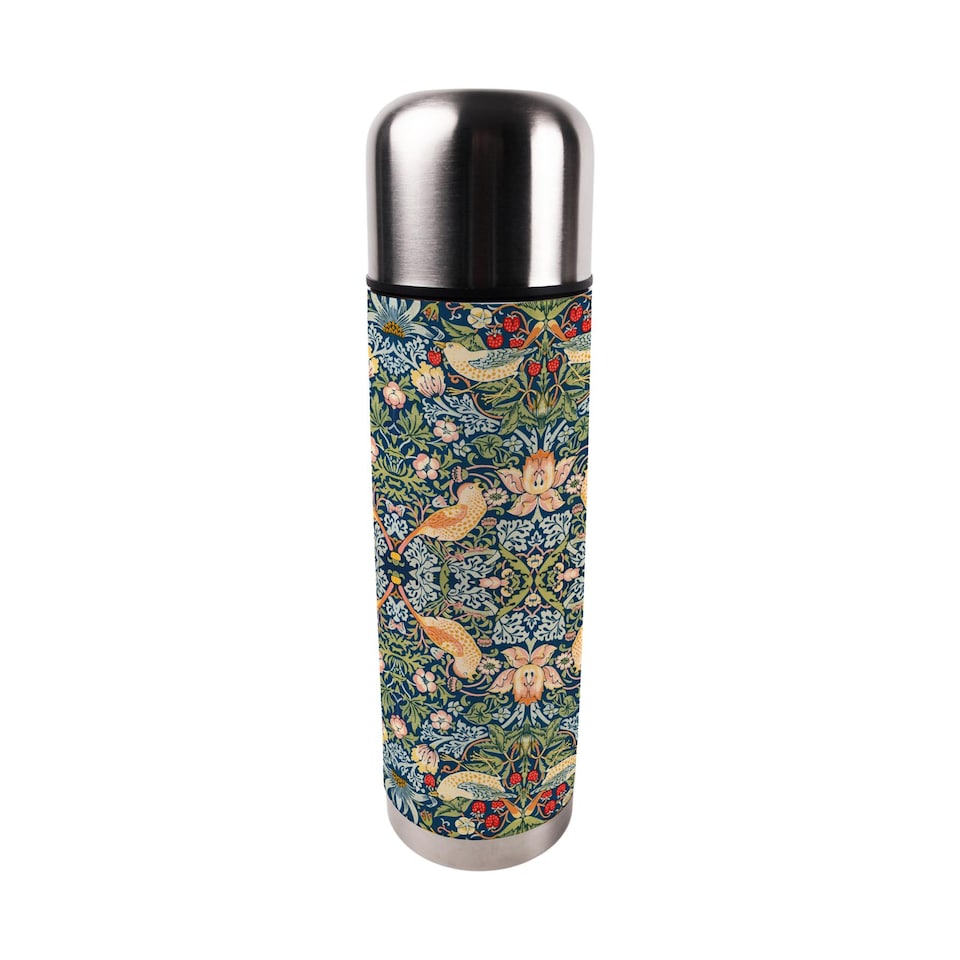 image 1 of Blue Strawberry Thief Large Reusable Thermal Flask