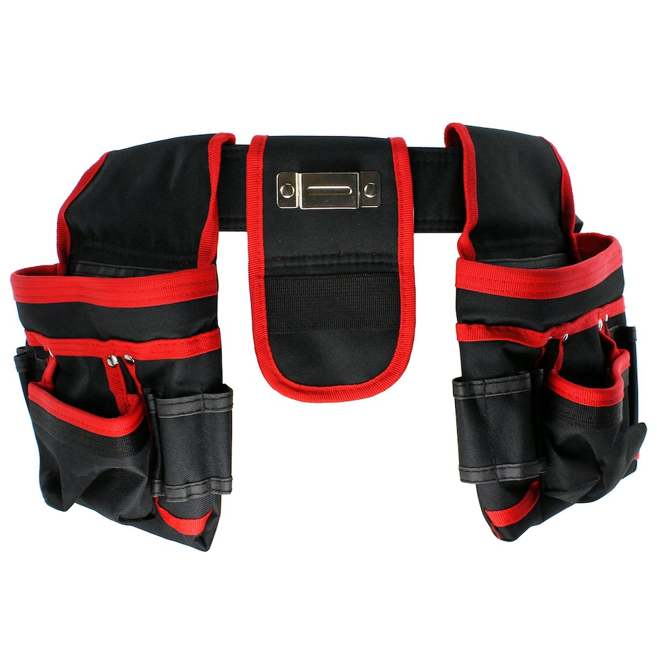 image 1 of SPARES2GO 20 Pocket Double Tool Belt Heavy Duty Joiners Carpenter Builders Nails Pouch