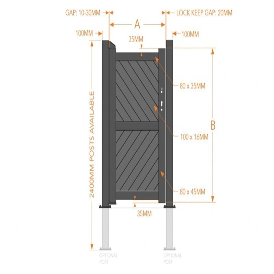 image 1 of Pedestrian Gate 1200x1800mm Black - Diagonal Solid Infill and Flat Top Black