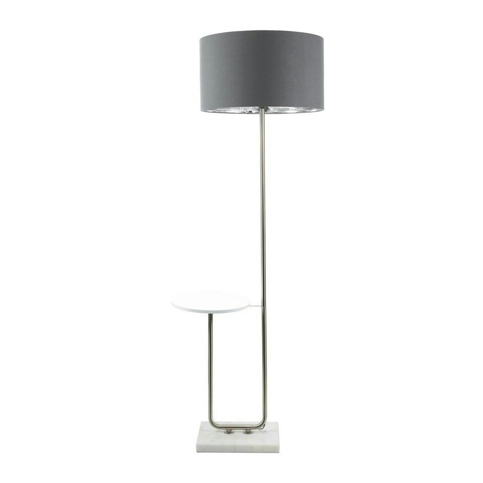 image 1 of ValueLights Tavel Chrome Floor Lamp with Table and Charcoal with Chrome Inner Lamp Shade Grey