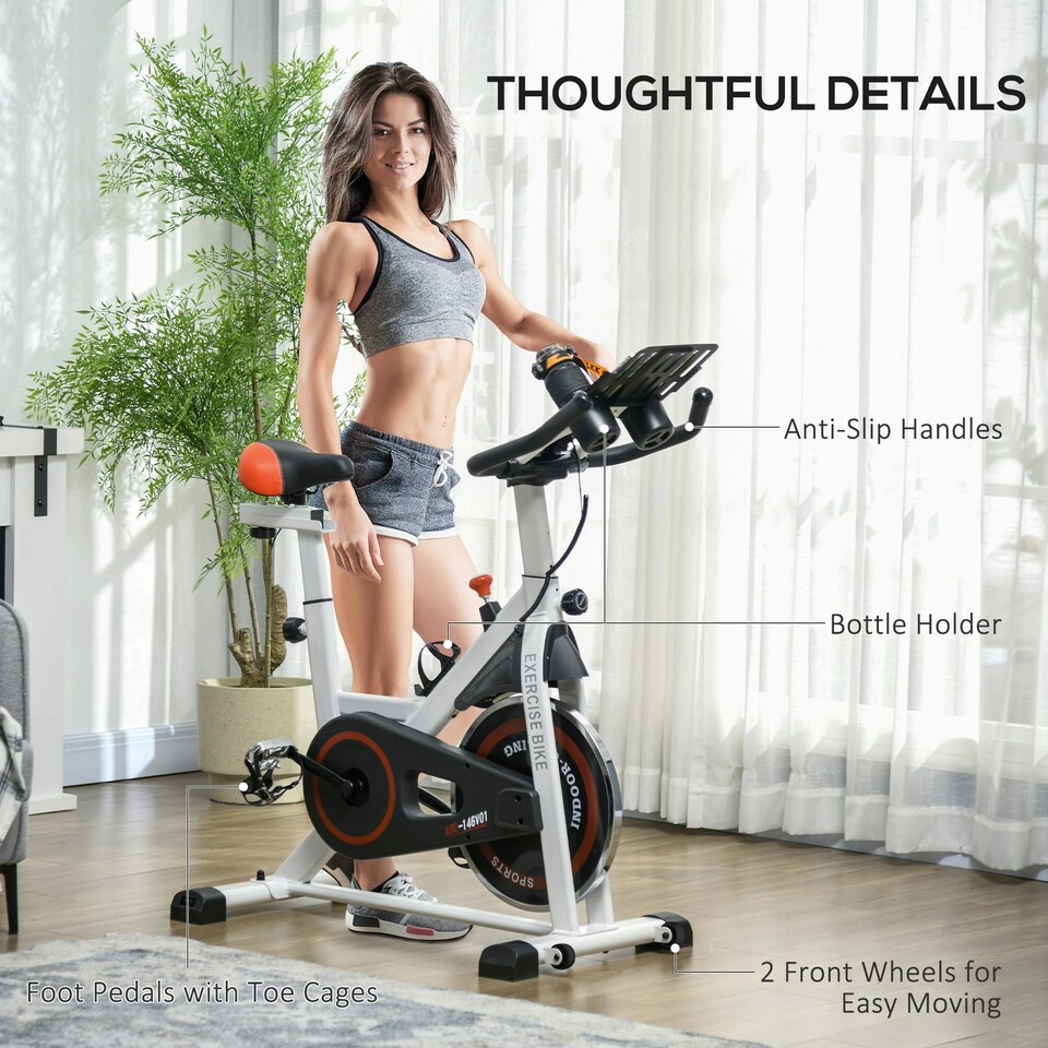 image 1 of HOMCOM 8kg Flywheel Exercise Bike with Adjustable Height, Resistance, White