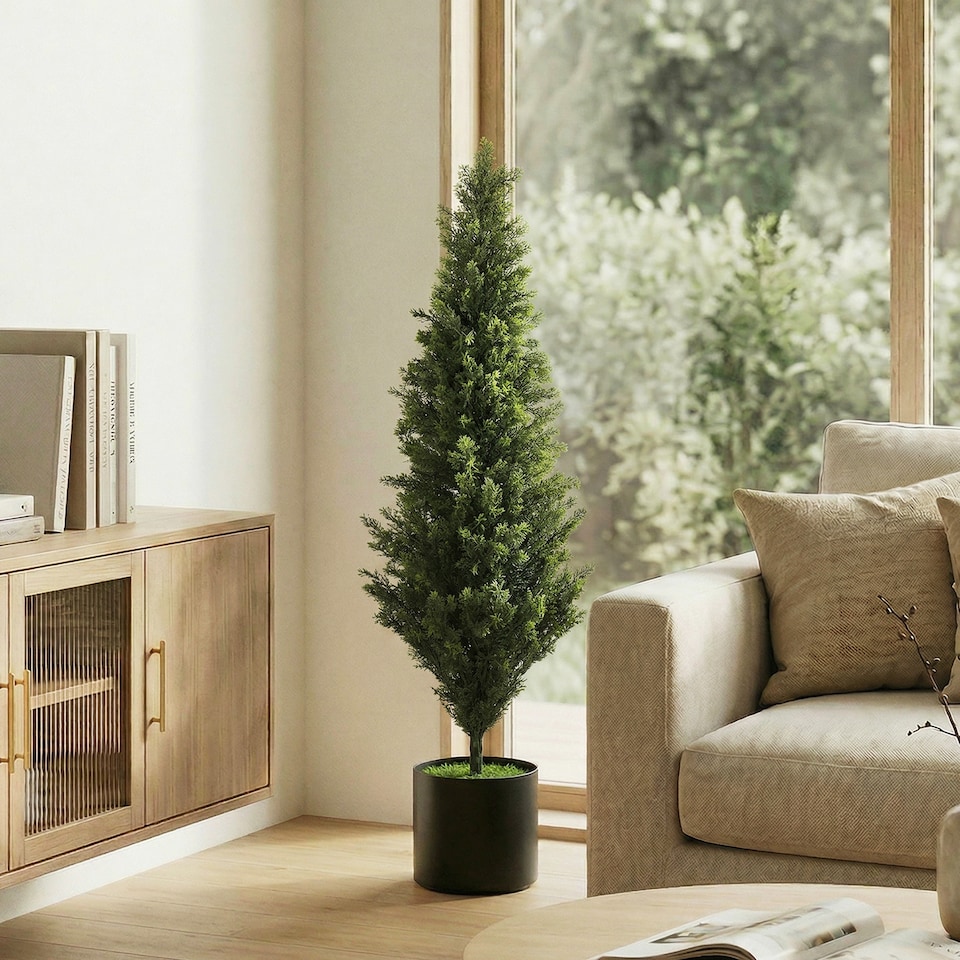 image 1 of HOMCOM Set of 2 Decorative Artificial Plants Cypress in Weighted Pot, 120cm