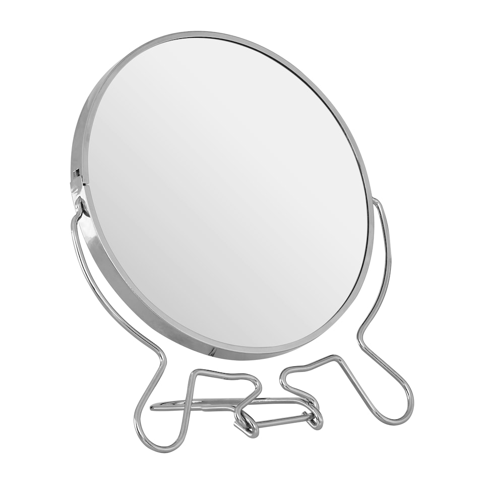 image 1 of Interiors by Premier Silver Effect Two Sided Small Shaving Mirror, Compact Round Tablemirror, Metal Frame Swivel Makeup Mirror Silver