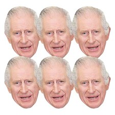 King Charles lll Cardboard Face Masks - Pack of 6