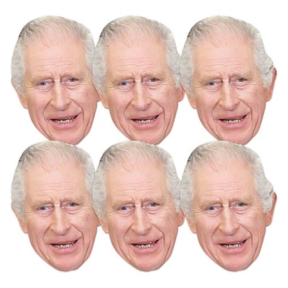 King Charles lll Cardboard Face Masks - Pack of 6