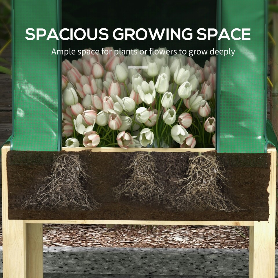 image 1 of Outsunny Wooden Raised Planter with PE Greenhouse Cover and Bed Liner