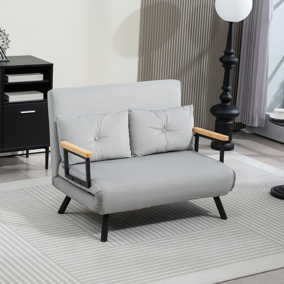 image 1 of HOMCOM Click Clack 2 Seater Sofa Bed for Living Room, Guest Room, Light Grey