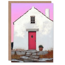 Scottish White Bothy Cottage With Red Front Door Birthday Greeting Card