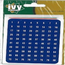 Pack of 480 White on Red/Blue/Green 1-160 8x13mm Number Stickers