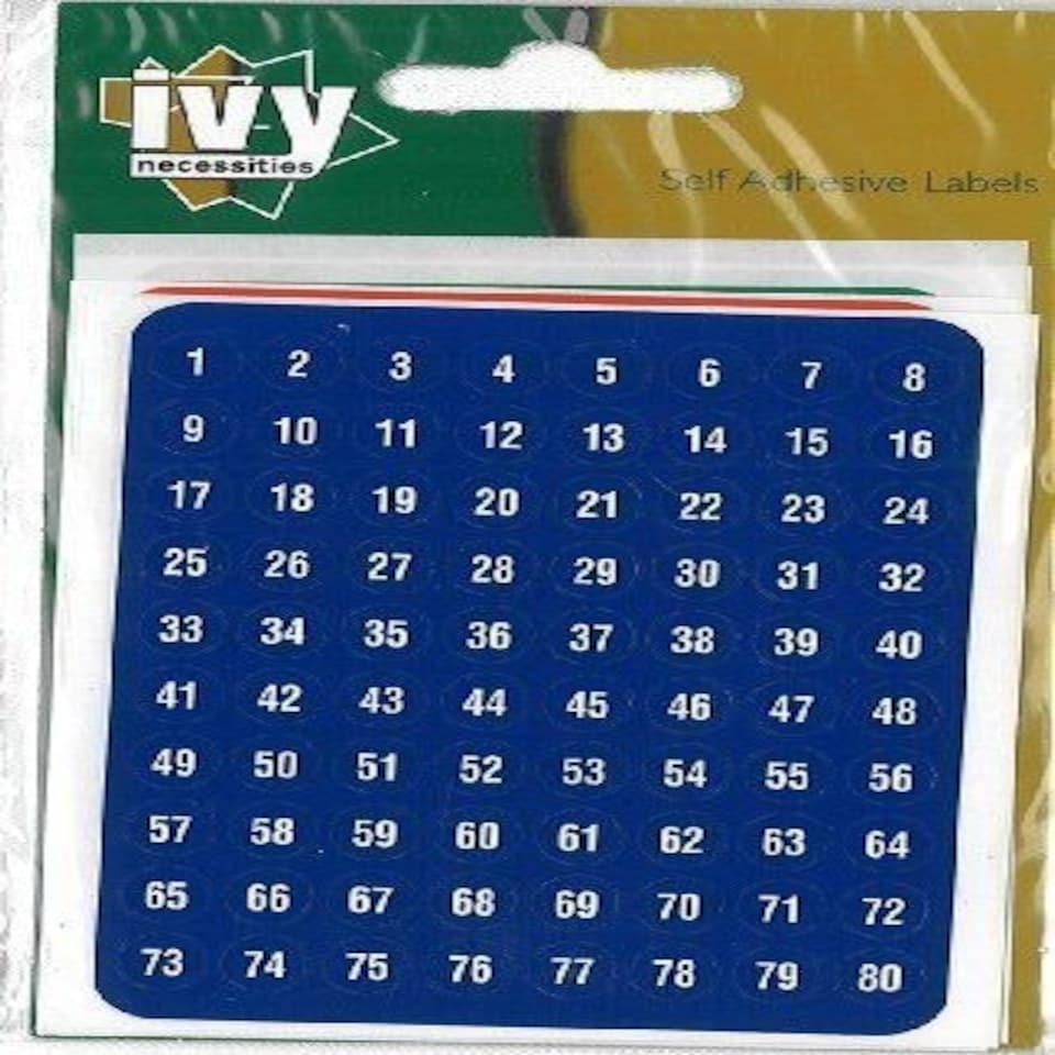 Pack of 480 White on Red/Blue/Green 1-160 8x13mm Number Stickers
