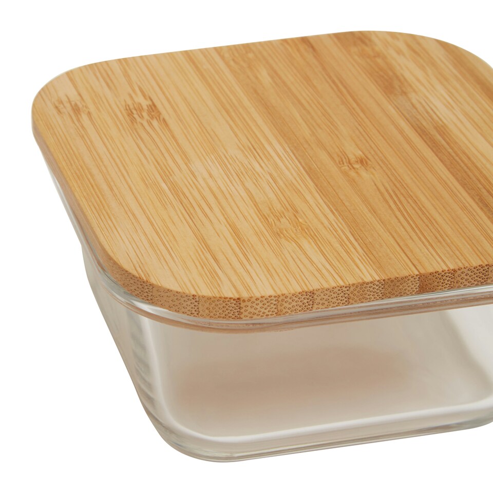 image 1 of Interiors by Premier 320ml Square Glass Container with Bamboo Lid, Glass Container with Airtight Lid, Airtight Glass Container