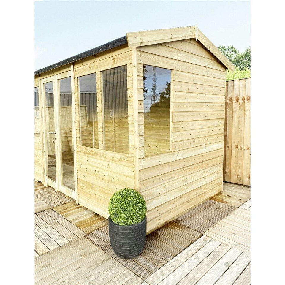 image 1 of 13 x 26 REVERSE Pressure Treated Tongue And Groove Apex Summerhouse + LONG WINDOWS + Safety Toughened Glass (13' x 26' / 13ft x 26ft) (13x26)