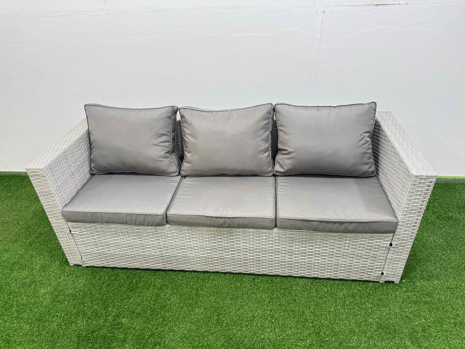 image 1 of Fimous 8 Seater Wicker PE Rattan Furniture Outdoor Dining Table 3 Seater Sofa Armchair Set with Side Table Light Grey