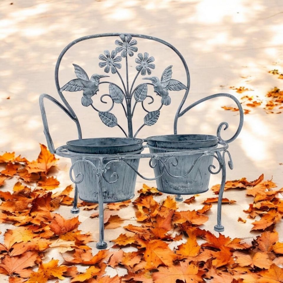 image 1 of Double Garden Planter - Metal - L29 x W46 x H44 cm - Stone Grey | Grey