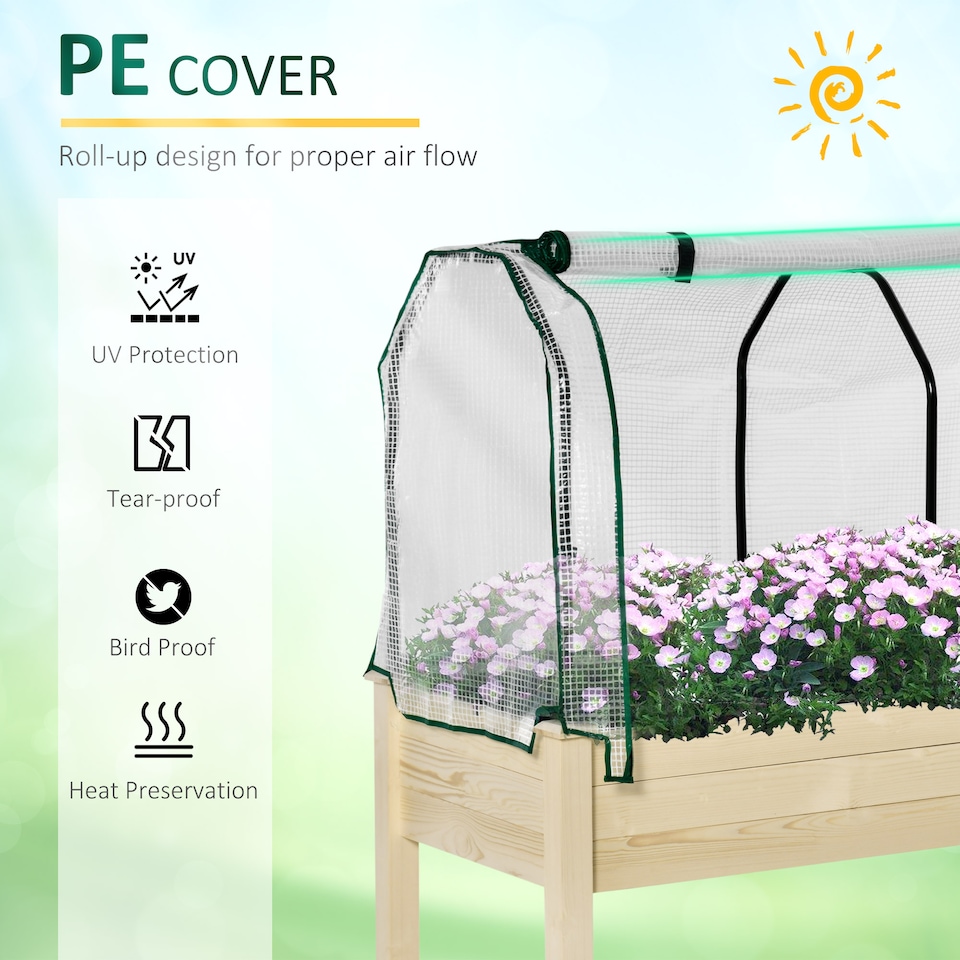 image 1 of Outsunny Raised Garden Bed w/ PE Cover Patio Elevated Wood Planter Box Natural