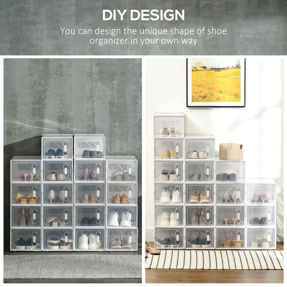 image 1 of HOMCOM 18PCS Clear Shoe Box, Plastic Stackable Shoe Storage Box for UK EU Size up to 8.5 43 with Magnetic Door for Women Men, 25 x 35 x 19cm
