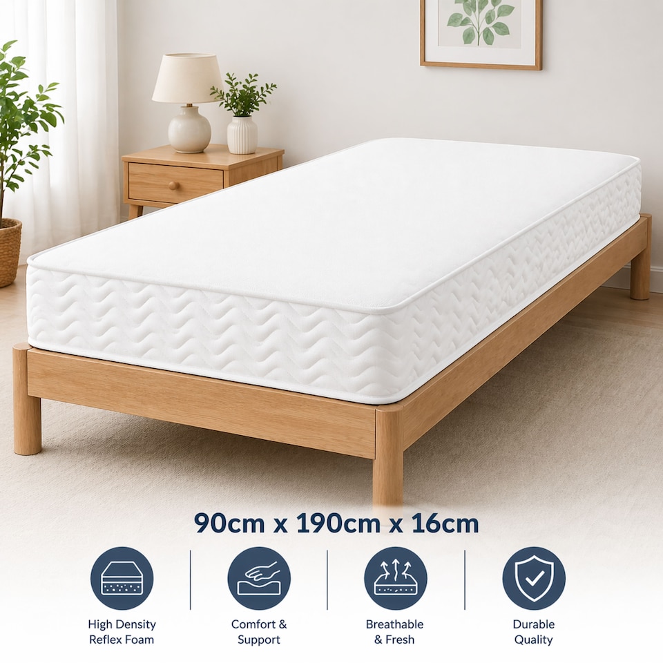 image 1 of Single Memory Foam Mattress with High Density Foam Base, Approx 6 Inch/16cm Thick, Medium Feel Mattress, Mattress In A Box