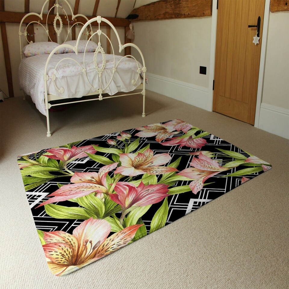 image 1 of Bright Plants on Geometric Background (Rug) Multi | XL: 160x230cm