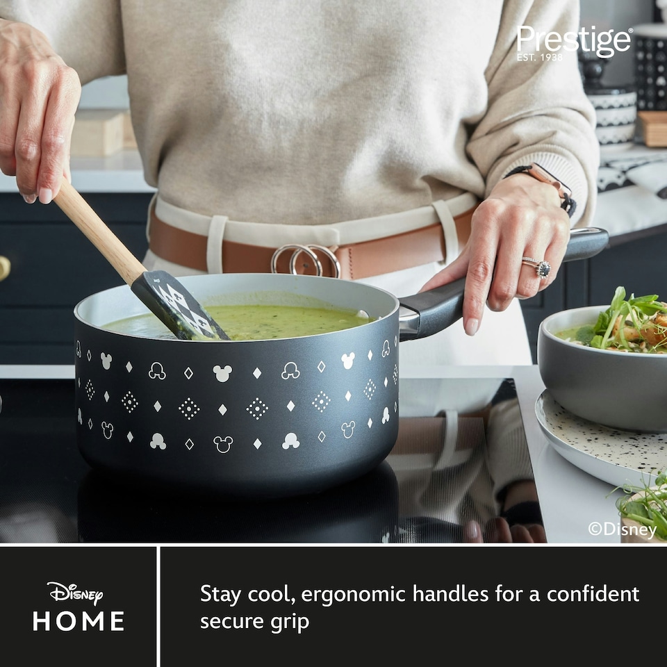 image 1 of Prestige Disney Monochrome Mickey Mouse: Ceramic Non-Stick Saucepan & Lid, 20cm