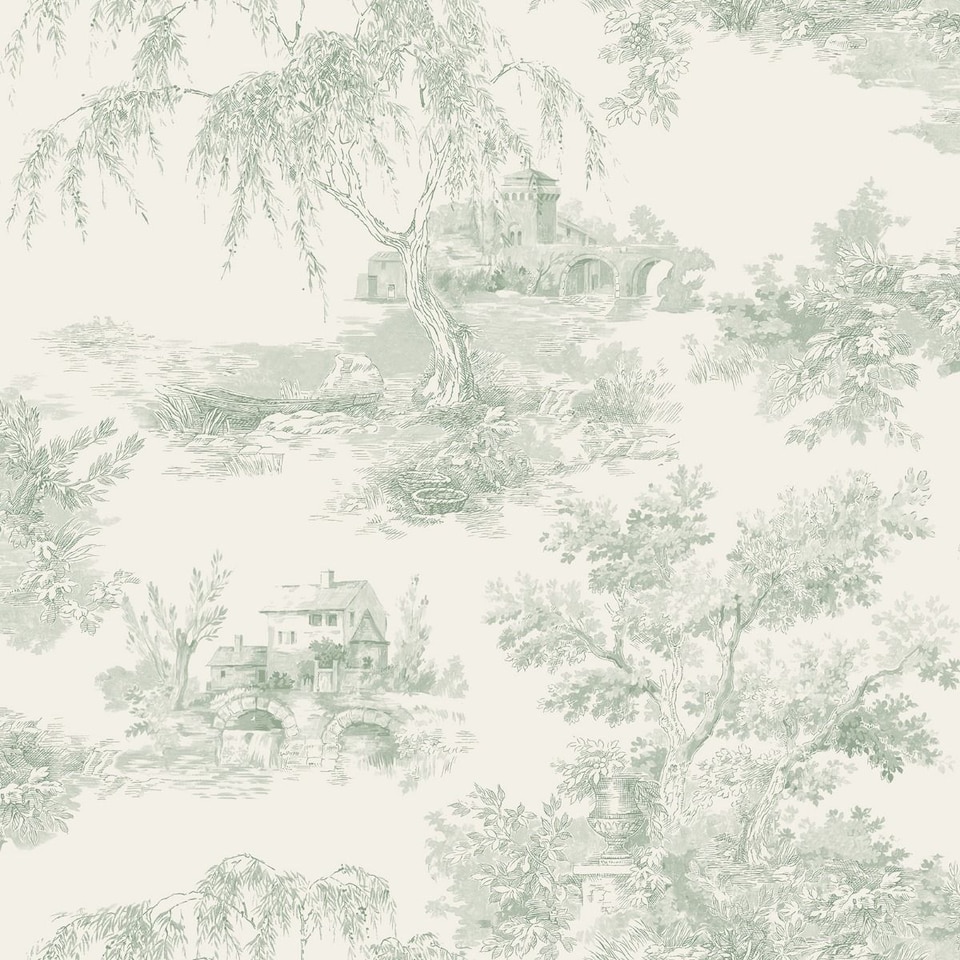 image 1 of Grandeco Toile Wallpaper | Green | Green | 1