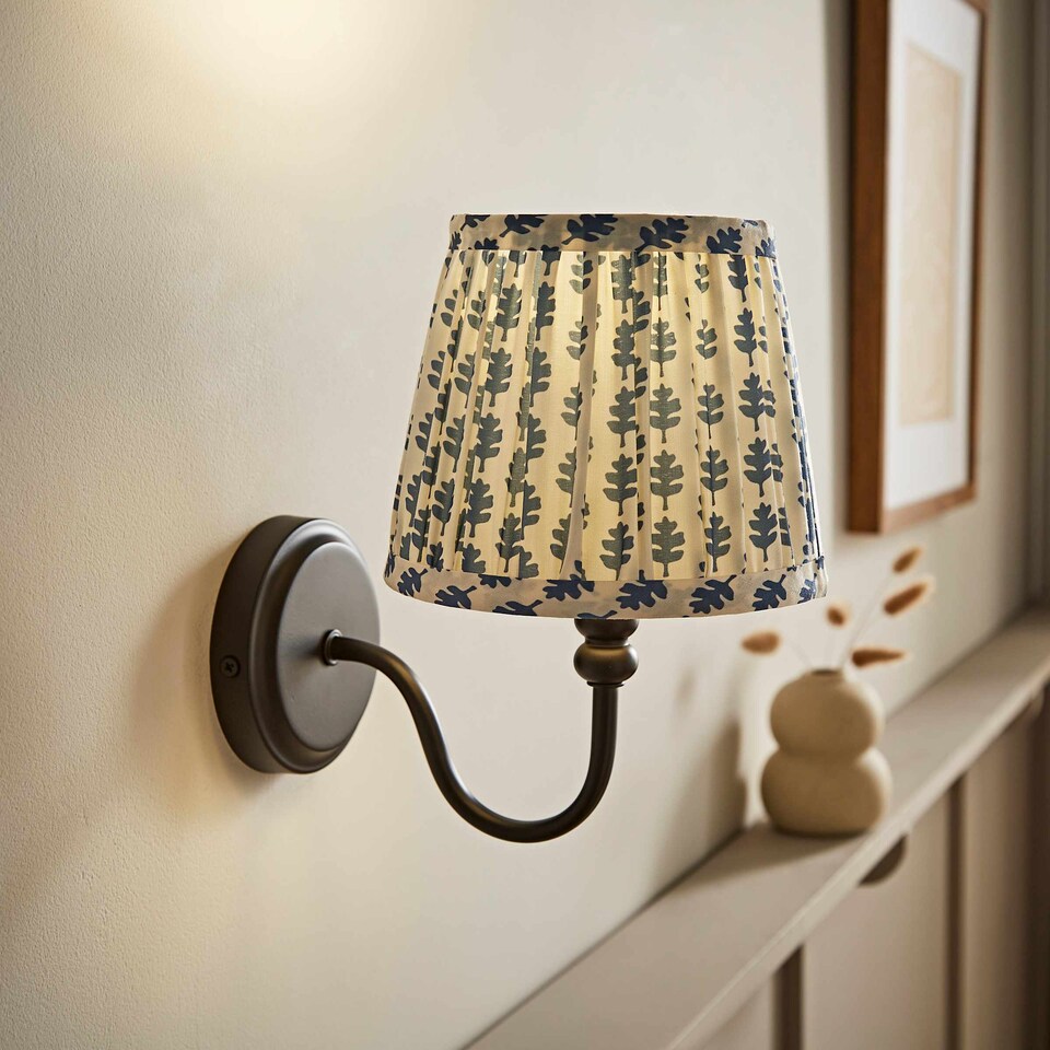 image 1 of ValueLights Binky Black Rechargeable Wall Light Blue Floral Shade | Black | Blue